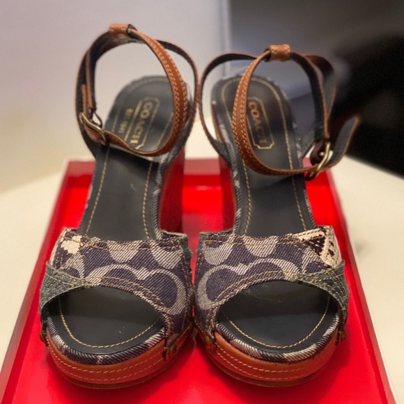 Coach Shoes - Coach Lynda denim,logo&snakeskin ankle strap 7.5